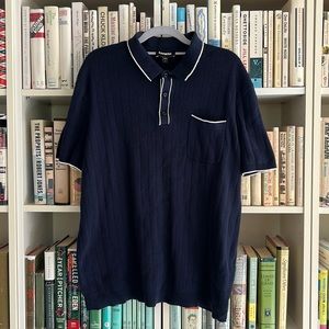 Navy Express knit polo white trim